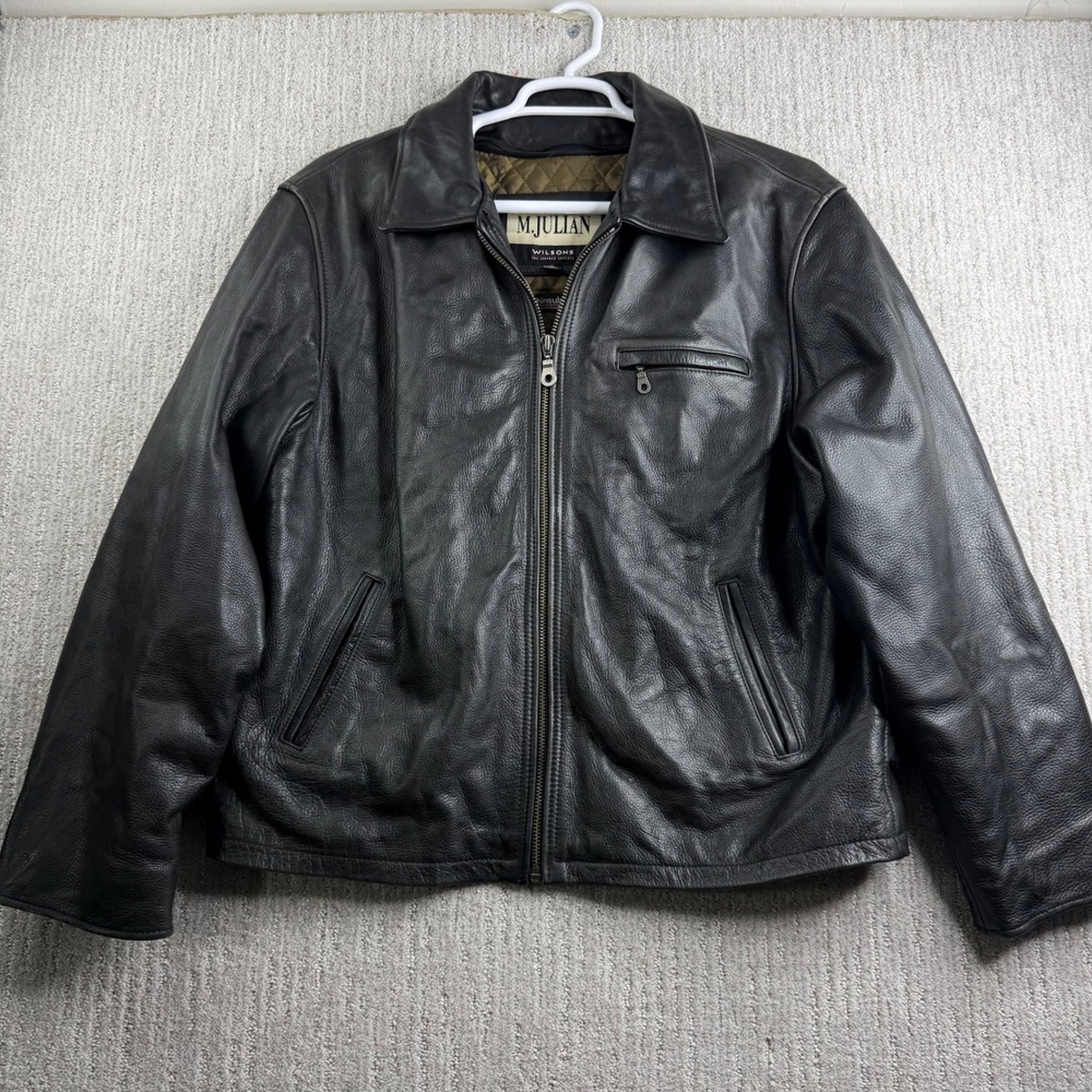M Julian Wilsons Leather Jacket Mens Size XL Black Thinsulate Heavyweight Bomber